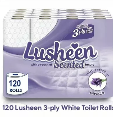 Lusheen Quilted 3 Ply Lavender Scented White Toilet Rolls Pack Of 120 Rolls • £31.99