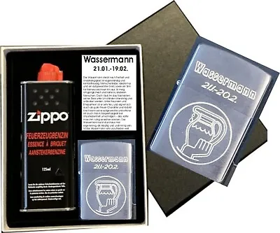 Zippo Aquarius Zodiac Sign + Request Engraving + With Or Without Gift Set • £32.50