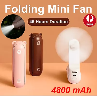 JISULIFE Handheld Fan Portable Foldable Mini USB Torch Power Bank 4800mAh 48Hrs • $22.07