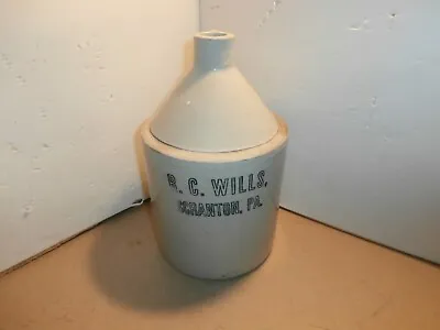 R. C. Wills Antique Stoneware Whiskey Jug Scranton PA • $149.99