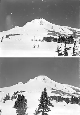 2 Old Photos TIMBERLINE LODGE MT HOOD OREGON SKIERS Vintage NEGATIVES • $4.99