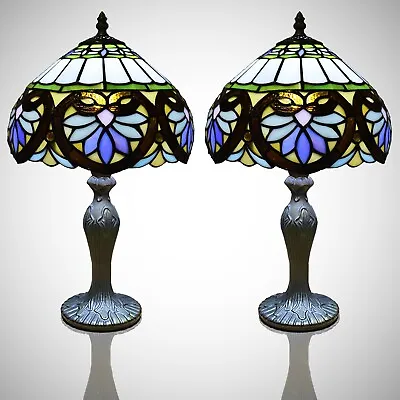 £115 • Buy 2x Tiffany Style Table/Desk/Bedside Lamps 10  Glass Multicolor Art E27 Light UK