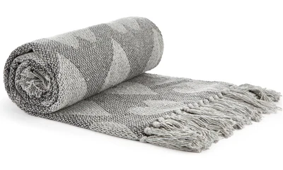 £10.49 • Buy 100% Cotton Hearts Throw Charcoal Grey Fringed Tassel Sofa Bed Chair Blanket New