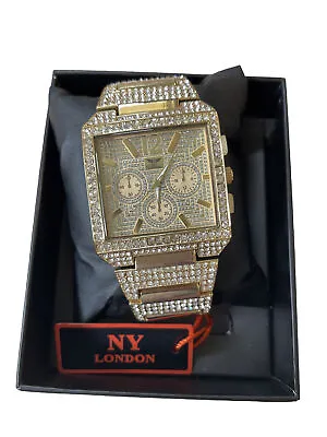 Mens Valentine Luxury Large Gold Statement Bling Watch NY London PI-7573 Unique • £34.99