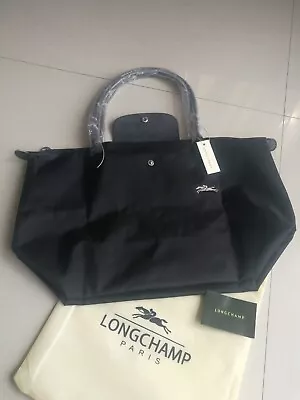 Longchamp Le Pliage Nylon Large Tote Bag Leather Strap Handles Handbag Black • $60