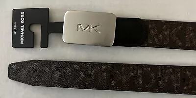 Michael Kors 86S3SBLY7B Men Sz 32 Brown MK Silver 31mm Fast MK Plaque Belt $98 • $33.23