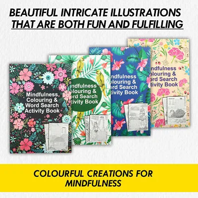 Colouring & Word Search Books Mindfulness Relaxing Office Central® Adult 4PK • $18.99