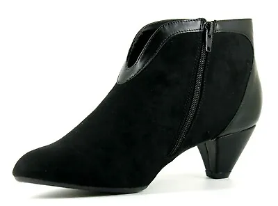 Evans Arabia Womens UK 7 EEE Extra Wide Black Mid Cone Heel Vamp Ankle Boots • £42.99