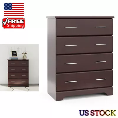 4 Drawer Chest Vertical Dresser Bedroom Storage Cabinet Metal Handles Espresso • $152