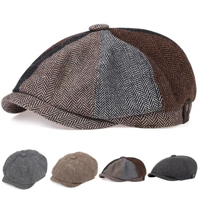 British Vintage Herringbone Hat Newsboy Flat Hat Tweed Wool Visor Boy • $10.47