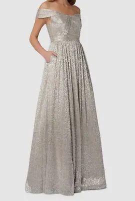 $551 Aidan Mattox Womens Silver Metallic Off-The Shoulder Dress Size 6 • $176.38