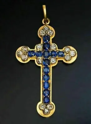 Rare 935 Argentium Silver Cross Blue Princess Channel Set Men's Gorgeous Pendant • $225.99