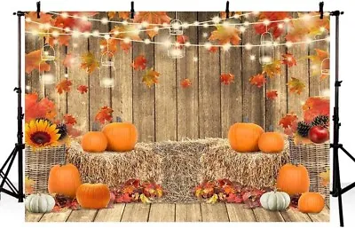 Autumn Photography Backdrop Fall Harvest Barn Door Background Pumpkin 8Х6FT • £9.99