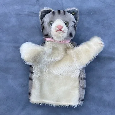 Vtg Steiff Antique Mohair Hand Puppet Gray & White Tabby Cat With Ear Tag • $99