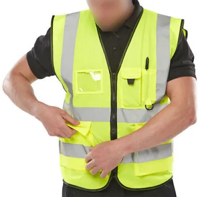£6.45 • Buy Hi Vis Viz Vest High Visibility Work Waistcoat With Phone & Id Pockets Yellow