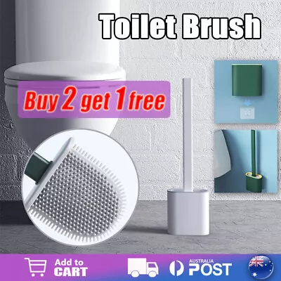 Bathroom Silicone Bristles Toilet Brush With Holder Creative Cleaning Brush Set • $7.50