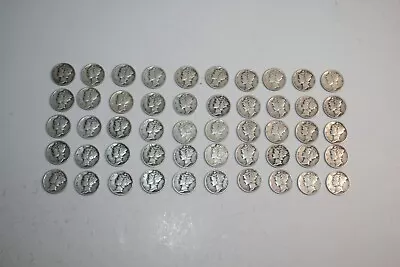 Lot Of 50 (1 Roll) Mercury Dimes 1942 S P D Circulated Silver Coins • $102