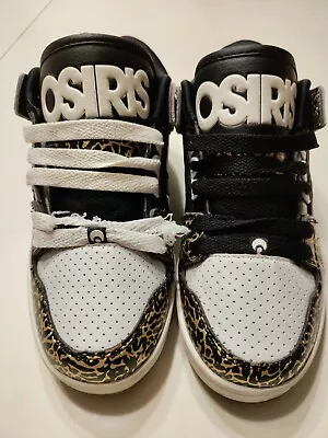 OSIRIS Skate High Top Shoes Womes Size 8.5 Black White Cheetah UK 6  • $16.50