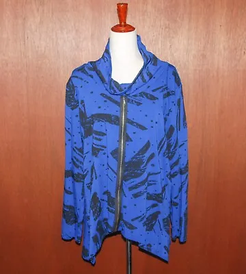 CHALET Et Ceci Women's XL Blue Abstract Tunic Pullover Faux Zipper Cowl Neck • $34.95