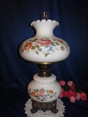 Vintage Gwtw Hurricane Parlor Table Lamp W Hand Painted Flowers 3 Way 27 1/2  • $149.95