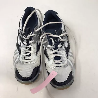 Mizuno Sz W7.5 Womens Wave Bolt 4 White And Navy Blue Tennis Shoes Sneakers EUC • $14.73