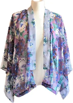 £15 • Buy TOPSHOP Purple Floral Kimono Boho Festival Lagenlook Sheer Open Front 6 UK 34 EU