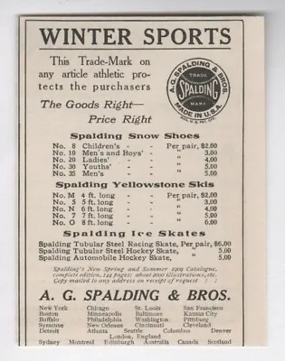 Antique 1900 A G Spalding & Bros - Winter Sports Skis Skates - 1909-1910 AD LOT • $10.95