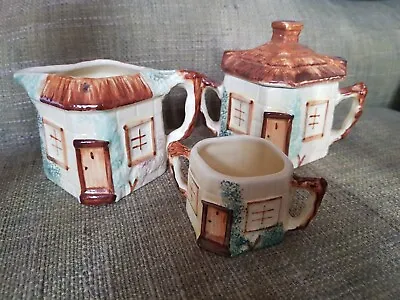 3 X Piece Set Of KSP Keele Street Pottery Cottage Lidded Sugar Bowl &Jug • £12
