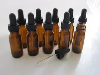 1/2 Oz Amber Glass Bottle With Glass Eye Dropper (15ml) - Pack Of 10 New • $8.99