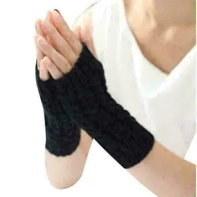 £3.61 • Buy Women Long Half Finger Fingerless Gloves Wrist Arm Warmer Hand Knitted Mittens