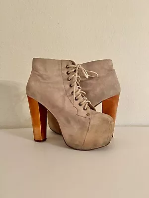 Jeffrey Campbell Lita Taupe Suede Leather Women's Size 6.5 Platform Boots • $12.72