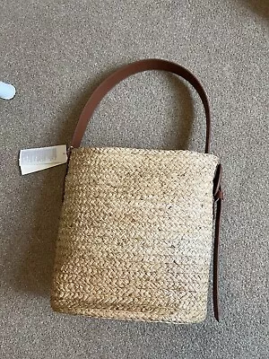 ARKET Raffia And Tan Leather Summer Basket Bag With Drawstring Closure - BNWT • £86