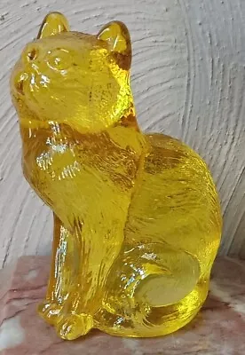 Solid Glass Sitting Kitty Cat Kitten Airbrushed Yellow - Mosser USA • $36.99