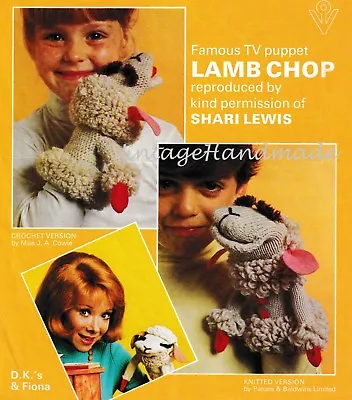 Lamb Chop Knitting & Crochet Pattern Glove Puppet Toy Vintage B&W Repro • £3.50