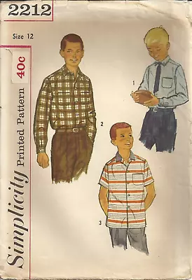 SIMPLICITY Printed Pattern 2212 BOY'S SIZE 12 SHIRTS SEWING PATTERN VINTAGE • $4.99