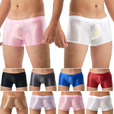 Men Sexy See Through Wetlook Shiny Trunks Knickers Boxer Briefs Shorts Underwear • £8.39