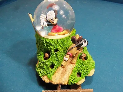 Retired Disney Mickey Mouse Pluto Chip&Dale Golf Golfing Snowglobe Music Box NIB • $54.95