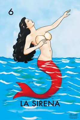06 La Sirena Mermaid Loteria Card Mexican Bingo Lottery Art Print Poster 24x36 • $14.98
