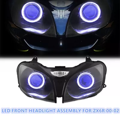 KT LED Angel Demon Eye Headlight Assembly For Kawasaki Ninja ZX-6R 2000-02 Blue • $508.22