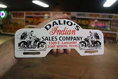 Rare Dalio's Indian Motorcycle Dealer Porcelain Metal Topper Sign Worth Texas • $125