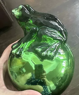 VTG Frog Shiny Green Mercury Glass Gazing Pond Garden Statue Ornamental NOTE 8” • $47.60