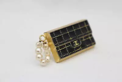 CHANEL Pin Brooch Matelasse Bag Black Gold Plated CC Logo Costume Pearls 02A • $603.94