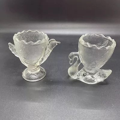 2 Vintage EAPG Clear Frosted Glass Single Egg Cups Chicken And Swan • $10.50