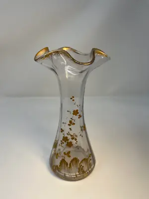 French Legras Montjoye Clear-Gold Gilded Enamel Art Nouveau Vase Stamped • $299