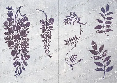 Wisteria Flowers & Leaves STENCIL 2 Sizes Floral Vintage SUPERIOR 250 MYLAR • £9