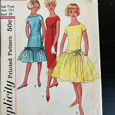 Vintage 1960s Simplicity 2772 Teen Drop Waist Party Dress Sewing Pattern 10s CUT • $8