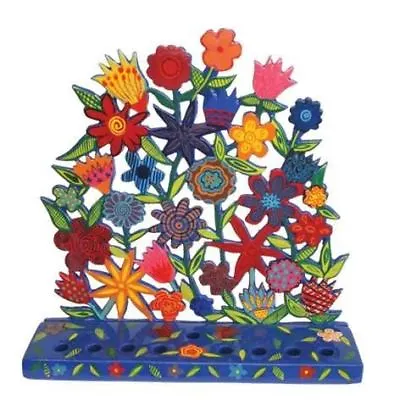 Yair Emanuel Hanukkah Menorah Flowers 22cm Chanukah Menora Jewish Hanukiah • £65.33