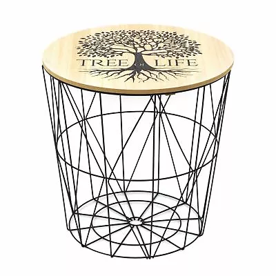 £20.99 • Buy Tree Of Life Wooden Top Black Metal Occasional Side Table End Table With Storage