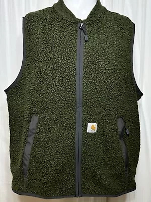 Carhartt Men’s Large Green Deep Pile Fleece Sherpa Vest Work Wear Outdoors - AC • $42.74