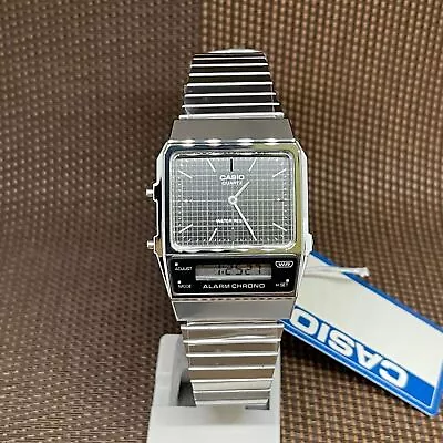 Casio AQ-800E-1A Vintage Analog Digital Black Dial Grid Pattern Men Retro Watch • $48.80